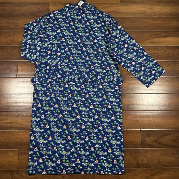 Polo Ralph Lauren Mens Size L / XL Blue Tropical Sailboat Print 100% Cotton Robe - Picture 9 of 13